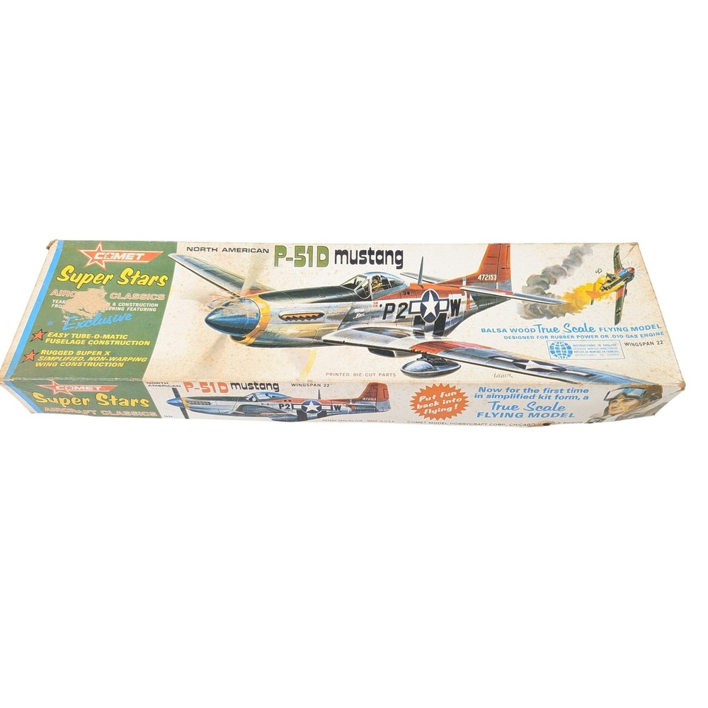 Vintage Comet P-51D Mustang Balsa Wood Flying Model Kit 22" Wingspan 1624